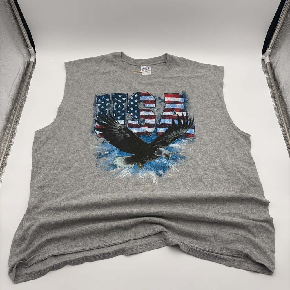 Gildan Ultra Cotton USA Flag Eagle Graphic Muscle Tank Top